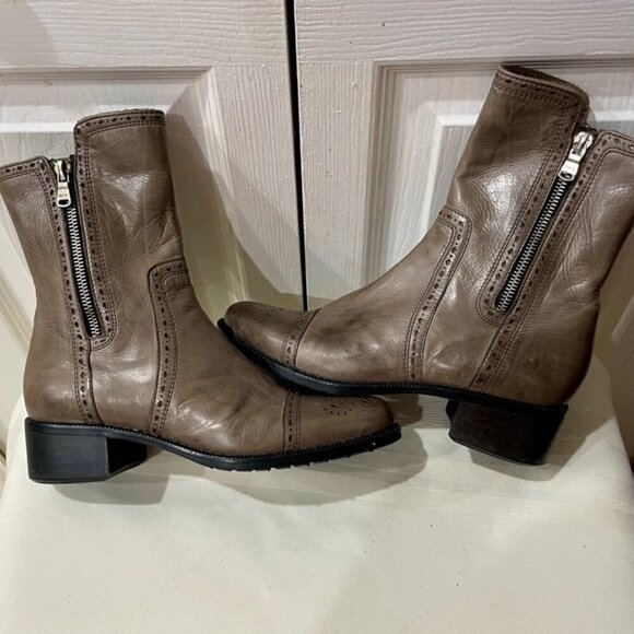 MARINA RINALDI MID CALF WESTERN BOOTS GREY DISTRESSED GRUNGE MADE IN ITALY SZ 35 - Picture 13 of 16